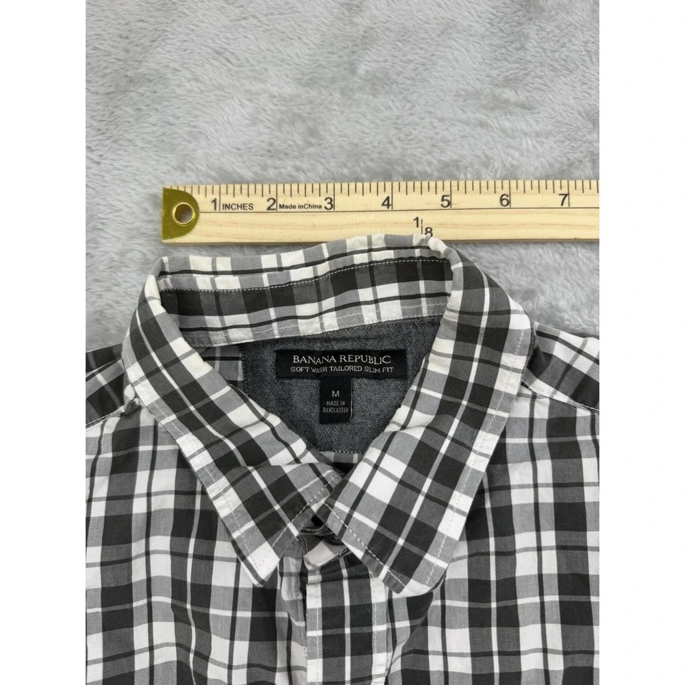 Banana Republic Soft Wash Tailored Slim Fit Shirt Men's Size M Plaid Black White